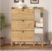 Nowoczesna szafka na buty z lustrem i drzwiami uchylnymi + półka - 110 x 24 x 137,5 cm - MDF - naturalny