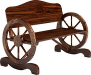 Outsunny Dwuosobowa Ławka Ogrodowa z Podłokietnikami w Kształcie Kół, Rustykalna Ławka Zewnętrzna na Taras, Werandę, Drewno Świerkowe, Brązowa