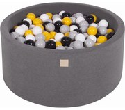 Okrągły Suchy Basen Z Piłeczkami 7cm Dla Dziecka, 90x40cm/300 Piłek, Bawełniany, Ciemnoszary, Piłki: Szare, Białe, Czarne, Żółte - Meowbaby®
