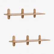 Zestaw 2 Drewnianych Półek Ściennych Veleta Drewno Mango & ↔︎ 130 Cm - Sklum