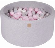Okrągły Suchy Basen Z Piłeczkami 7cm Dla Dziecka, 90x40cm/300 Piłek, Bawełniany, Jasnoszary, Piłki: Transparentne, Pudrowy Róż, Biała Perła, Szare - Meowbaby®