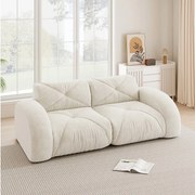 Kanapa 2-osobowa modułowa z pluszu, design minimalistyczny bez ramy, głębokie i wygodne siedzisko - Biały