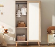 Szafa dziecięca 80x46x141.5 cm - z wieszakiem na ubrania - 2 drzwi przesuwne - nogi z litego drewna - naturalny