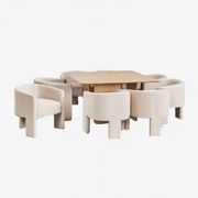 Zestaw Kwadratowy Stół 140x140 Cm Z Mdf I Okleiny Jesionowej Ginger Oraz 8 Krzeseł Do Jadalni Z Aksamitu Xastru Miel - Sklum