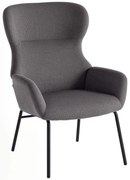 HOMCOM Nowoczesny Fotel Tapicerowany w Stylu Uszatego, Wysokie Oparcie, Grube Wypełnienie, Nogi Metalowe, Szary