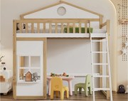 Łóżko piętrowe 90x200cm z drewna - z drabinką i barierkami bezpieczeństwa - Białe i Naturalne