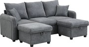 Wielofunkcyjna kanapa narożna w kształcie U - 3 miejsca - z funkcją przechowywania - z szufladami - szary