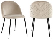 Zestaw 2 krzeseł MELBOURNE – welur i metal w kolorze czarnym matowym – kolor beżowy