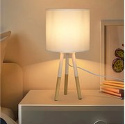 NETTLIFE Lampka nocna Zestaw 1 nowoczesnych lamp stołowych - Lampa stołowa do salonu z abażurem z tkaniny Gniazdo E27 Max. 40W Biały