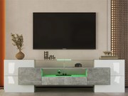 Meble TV 2m z drewna z 2 szufladami i 2 otwartymi półkami - Szary i Biały