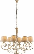 Żyrandol Wiedeń z lakierowanego żelaza w kolorze kości słoniowej, dekor stare złoto, abażury PVC z efektem juty Ø13 cm, 8 świateł, Ø78 cm