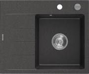 Mexen Ben zlewozmywak granitowy 1-komorowy z ociekaczem, prawy 600 x 500 mm, czarny nakrapiany, syfon chrom - 6523605000-76