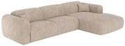 Kanapa narożna duża prawa rozkładana express z veluru sztrochowanego w kolorze bezzowym POGNI