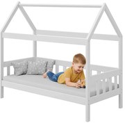 Białe drewniane łóżko ze stelażem dla dziecka C9-W73