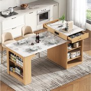 Stół barowy rozkładany z wyjmowanym blatem - 80 x 71/111/151 x 92 cm - z drzwiami + szufladą - MDF + szkło - naturalny