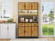 Kredens kuchenny z oświetleniem LED - 6 drzwi, 3 szuflady i 3 otwarte przegródki - Naturalny