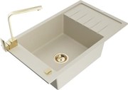 Mexen Elias zlewozmywak granitowy 1-komorowy z ociekaczem i baterią kuchenną Rita, beżowy - 6511-69-670300-50