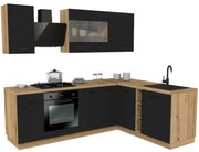 Narożny zestaw mebli kuchennych czarny + dąb evoke C4-W49