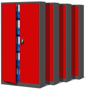 Zestaw 4x biurowa szafa metalowa na akta JAN H, 900 x 1950 x 400 mm, antracytowo-czerwona