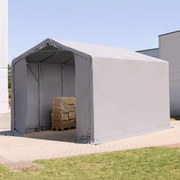 TOOLPORT 3x6m Hala namiotowa - 3,0 m wysokość ścian bocznych z bramą na zamek błyskawiczny, PVC 850, szary, ze statyką (podłoże gruntowe) - (93843)
