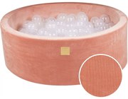 Okrągły Suchy Basen Z Piłeczkami 7cm Dla Dziecka, 90x30cm/200 Piłek, Welurowy Sztruksowy, Morelowy, Piłki: Transparentne - Meowbaby®