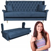 Wersalka niebieska uszak SOFA z funkcją spania welur GAJA Family Meble