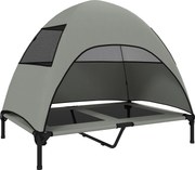 PawHut Outdoorowa Leżanka dla Psów z Daszkiem, Podwyższone Łóżko dla Dużych Psów, 106 x 76 x 99 cm, Jasnoszary