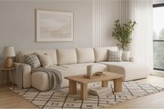 Stylowy narożnik rozkładany IVO U XL 387x150 cm w tkaninie LAMBI 9 kości słoniowej