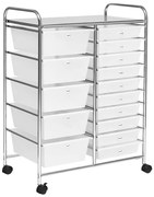 Wózek na kółkach z 15 szufladami, w kilku kolorach-biały