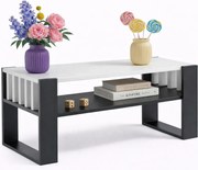 Prostokątna Ława Czarny Biały Lamelowa Do Salonu + K1-C50