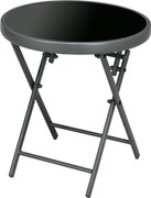 Outsunny Składany stolik pomocniczy, zewnętrzny składany stolik z blatem z hartowanego szkła, na taras, 45 x 45 x 50 cm Czarny