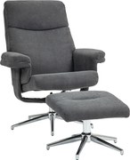 HOMCOM Fotel relax z podnóżkiem, regulowane oparcie, wykończenie aksamitem, do 150 kg, Antracyt