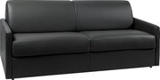 Kanapa 4-osobowa rozkładana typu express z czarnej ekoskóry z siedziskiem z pianki z pamięcią kształtu - Powierzchnia spania na szerokich listwach 160 cm - Materac 14 cm CALIFE