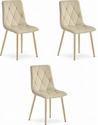 Krzesło Valora TYRA, jasnobeżowe, aksamitne, nogi w kolorze drewna x3