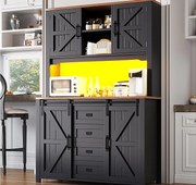 Meble kuchenne 115x40x175 cm - z 4 frontami i 2 szufladami - z oświetleniem LED - styl wiejski - czarny