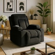 Fotel Masujący BOX Rozkładany Wypoczynkowy z Podnóżkiem Czarny Sztruksowy Nowoczesny