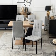 Zestaw Stół Prostokątny Rozkładany CLARK 120-160 cm Dąb Artisan/Czarny i 4 Krzesła Tapicerowane TEX Szare