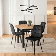 Zestaw Stół Okrągły Rozkładany HARRY 102-142 cm Dąb Craft/Czarny i 4 Krzesła PERU Czarne Welurowe