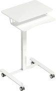HOMCOM Stojące Biurko Regulowane, Mobilne Biurko Sit-Stand z Półką na Klawiaturę, Kółkami i Stalową Ramą, Biały | Aosom PL