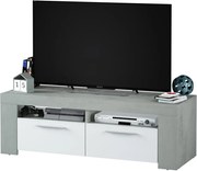 Nowoczesna Industrialna Biała i Cementowa Szafka TV 120 cm - 2 Drzwi 2 Półki