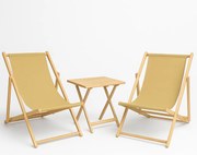 Wakacyjna Strefa Komfortu – 2 Leżaki z Drewnianym Stolikiem składanym BEŻ