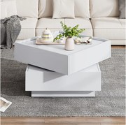 Stolik kawowy kwadratowy z obrotowym blatem 360° - 60 x 60 x 38 cm - Płyta wiórowa - Biały
