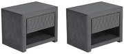 Zestaw 2 szafek nocnych - 1 szuflada i 1 wnęka - Welur - Szary - DANIELE