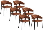 Zestaw 6 krzeseł z podłokietnikami z tkaniny i czarnego metalu - Terakota - AVRELA