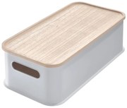 Szary pojemnik z pokrywką z drewna paulownia iDesign Eco Handled, 21,3x43 cm