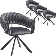Zestaw 4 krzeseł welurowych - z podłokietnikami - regulowane metalowe nogi w kształcie pazurów - szare