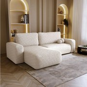 BESILIO Narożnik lewostronny rozkładany Ornello L- okrągłe poduszki, z funkcją spania, szezlong w boucle - Beżowy