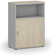 Szafa biurowa kombinowana z drzwiami przesuwnymi PRIMO GRAY, 800 x 420 x 1087 mm, szary/dąb naturalny