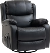 HOMCOM Fotel masujący, funkcja ogrzewania i leżenia, ekoskóra, do 150 kg, 97x92x104cm, Czarny | Aosom PL