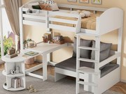 Łóżko mezzanine 90x200cm z drewna - z biurkiem i kanapą do przechowywania - Białe